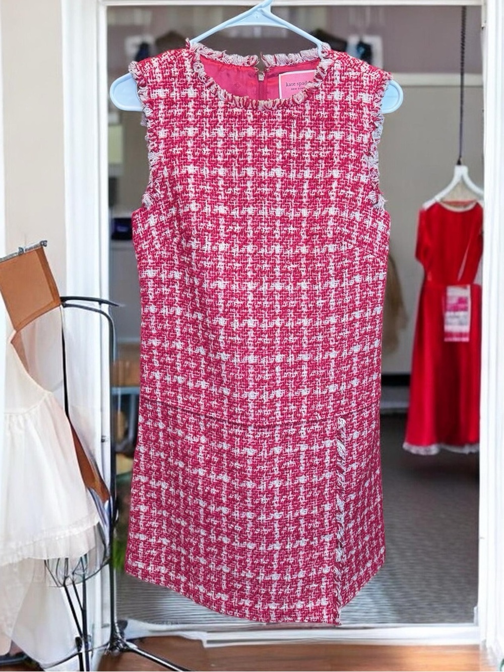 Kate Spade Pink Plaid Tweed Dress Size 4
